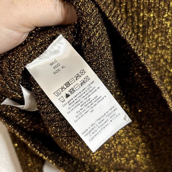 Ganni Metallic Rib Knit Tie Back Top Womens Size XL Gold Black NWT Retail $ 225 - Picture 16 of 16